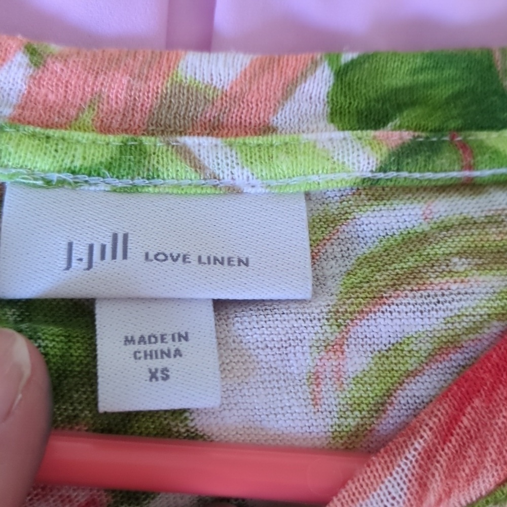 J. Jill Linen Tropical Print Tie-Hem Tee - Picture 3 of 4